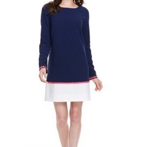 Vineyard Vines navy &white crepe long sleeve dress
